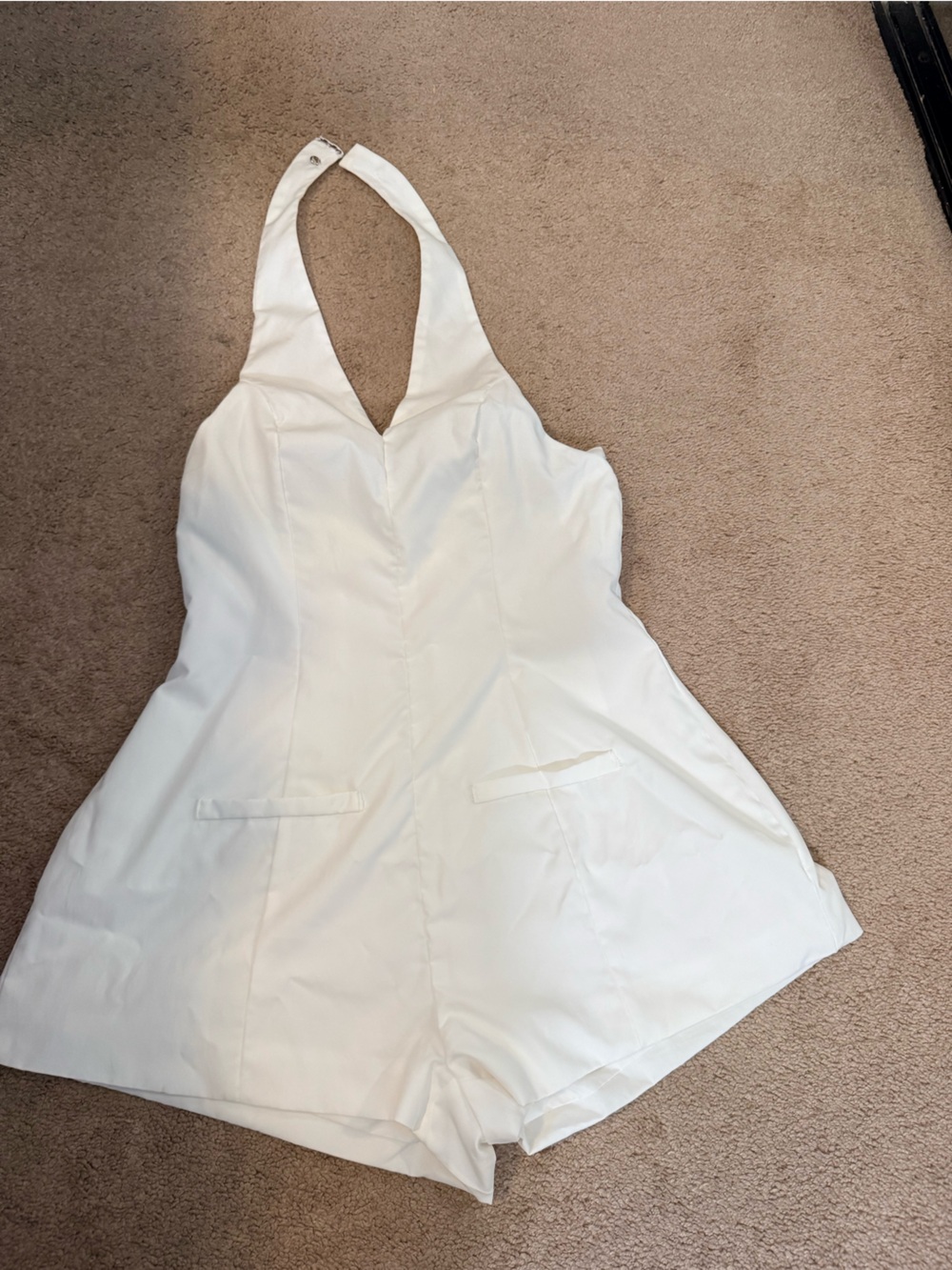 White Sleeveless V-Back Jumpsuit